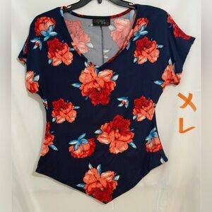 Blue and Red Asymmetrical Fitted Bodysuit